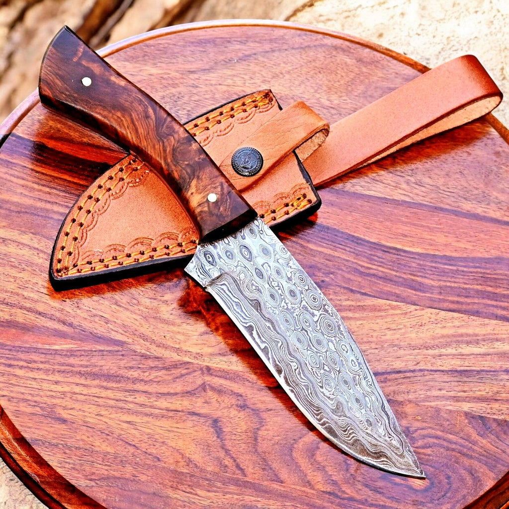 Handmade Damascus Hunting Knife with Rosewood Handle