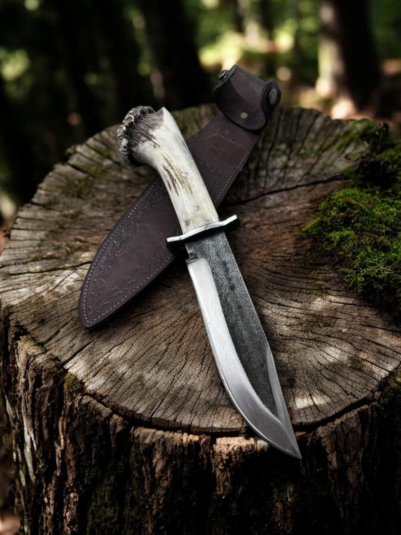 Handmade Bowie Knife – High Carbon Steel, Antler Handle