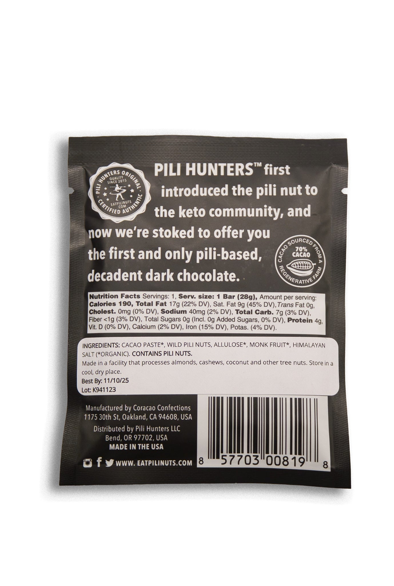 Pili Hunters™ Keto PiliBar - Ultimate Keto Dark Chocolate Ultra low Carb