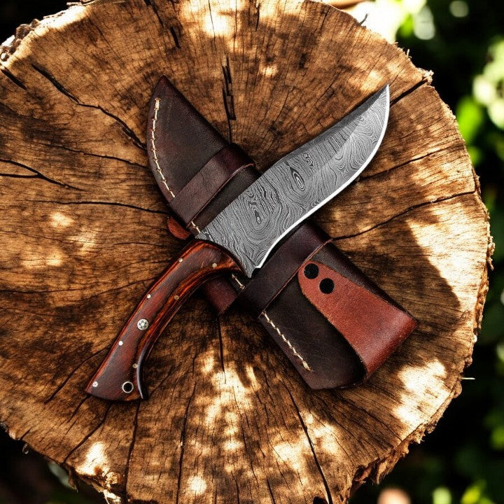 Handmade Damascus Hunting Knife – 11" with Rosewood Handle