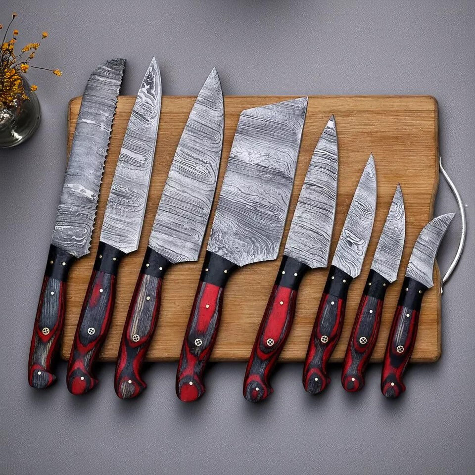 Handmade Damascus Steel Kitchen Knives Set | Exotic Wood