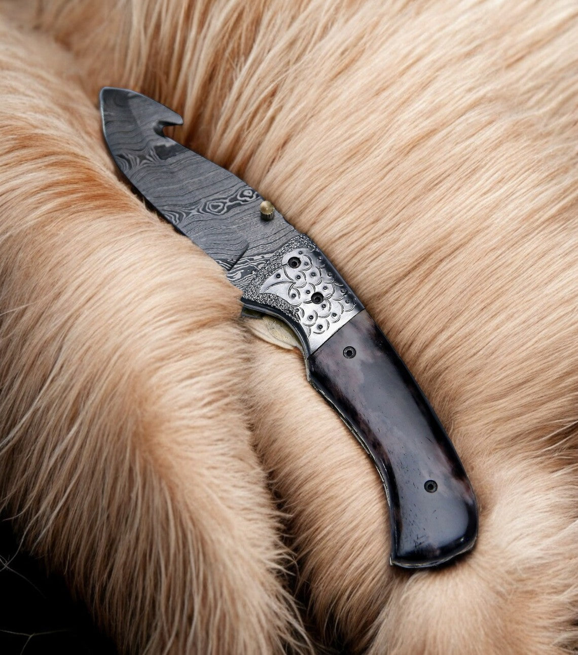 Custom Handmade Damascus Pocket Knife – Colored Bone Handle