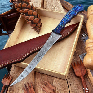 Custom Handmade Damascus Fillet Knife – 12" Exotic Wood Handle