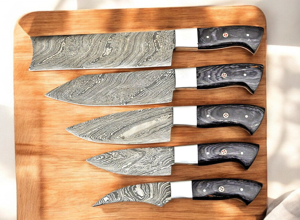 Handmade Damascus Kitchen Knives Set – Exotic Wood Handles
