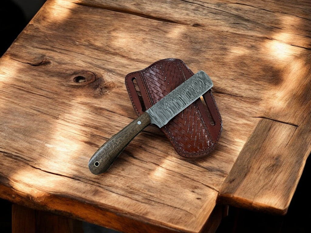 Handmade Damascus Bull Cutter Knife with Walnut Handle