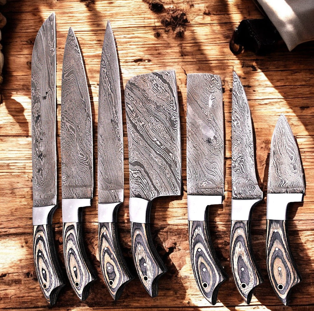 Handmade Damascus Kitchen Knives Set – Exotic Wood Handles