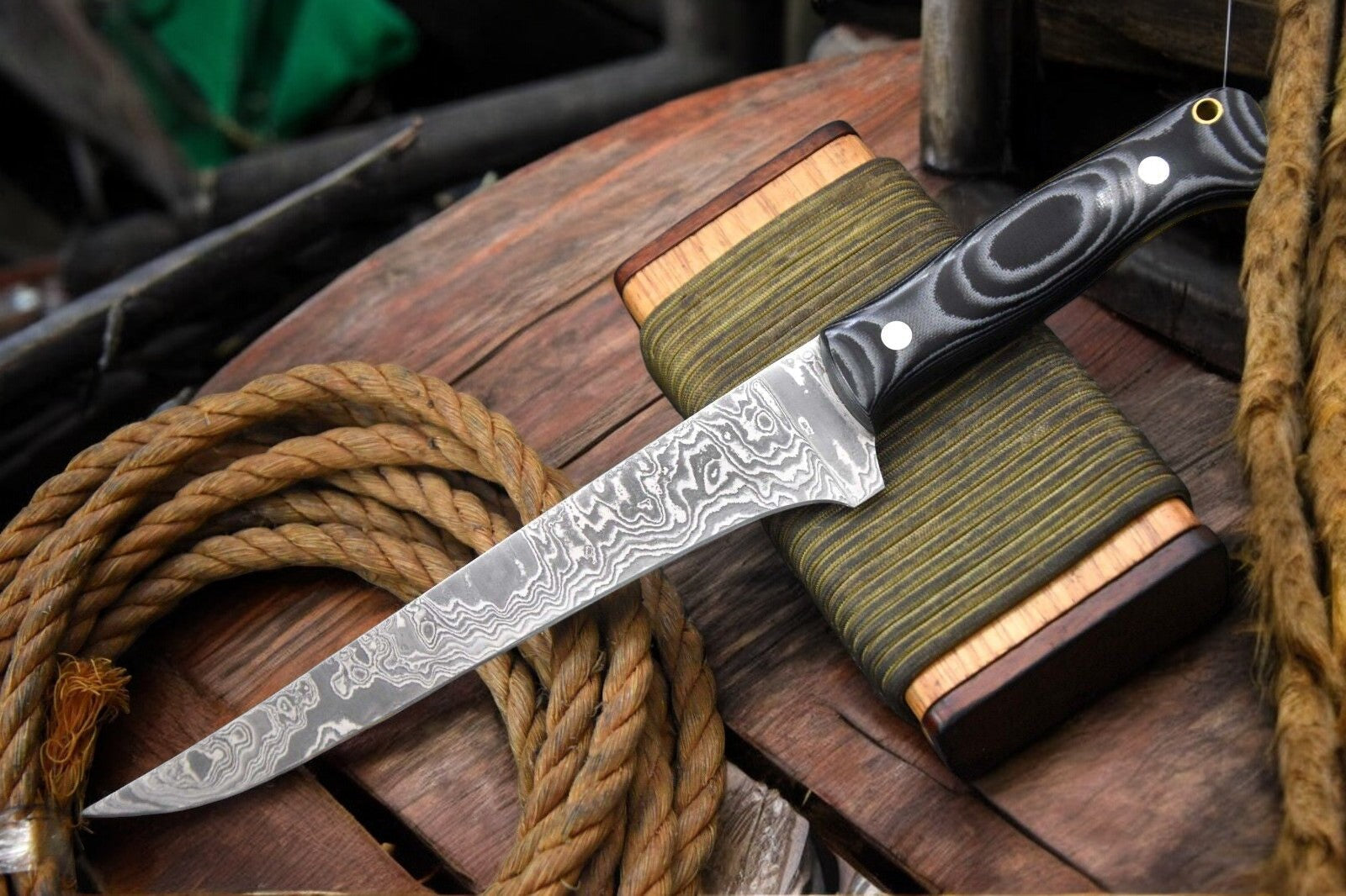 Handmade Damascus Fillet Knife with G-10 Micarta Handle