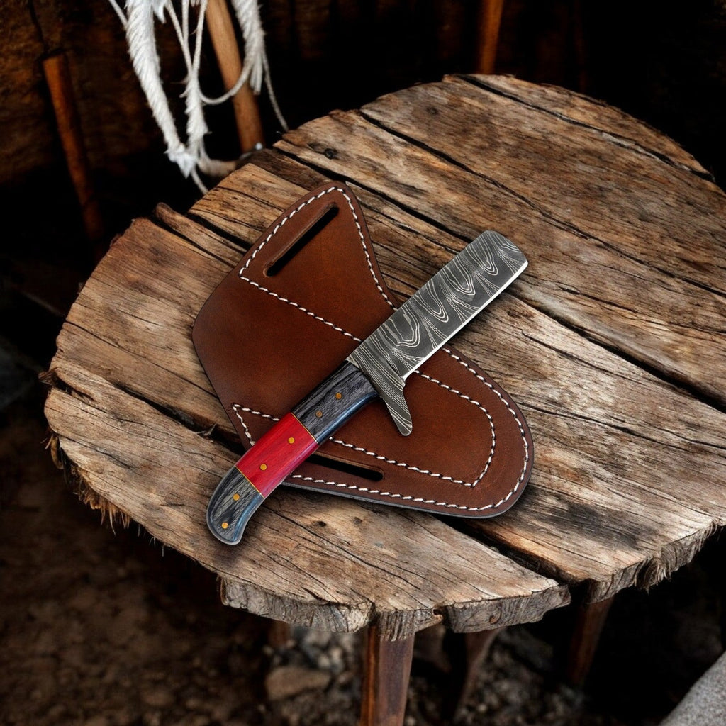Handmade Bull Cutter Knife | Damascus Steel & Exotic Wood