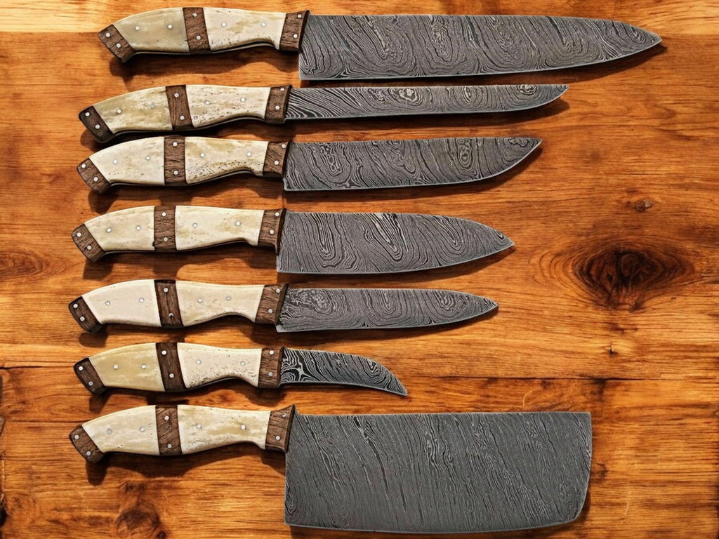 Handmade Damascus Kitchen Knives Set – Bone & Rosewood