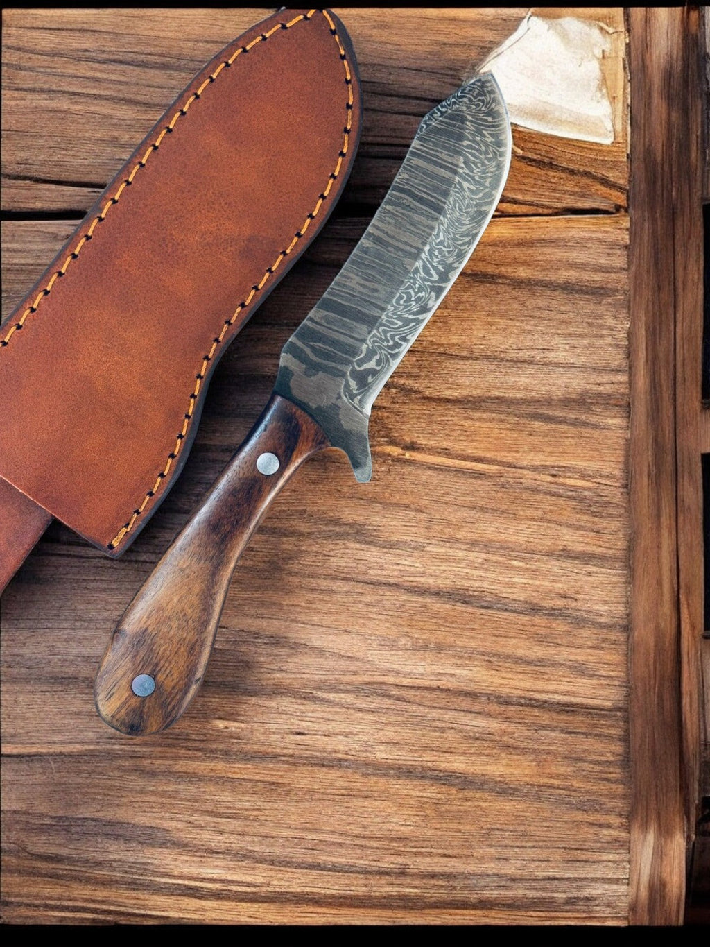 Handmade Damascus Cowboy Knife with Exotic Wood Handle