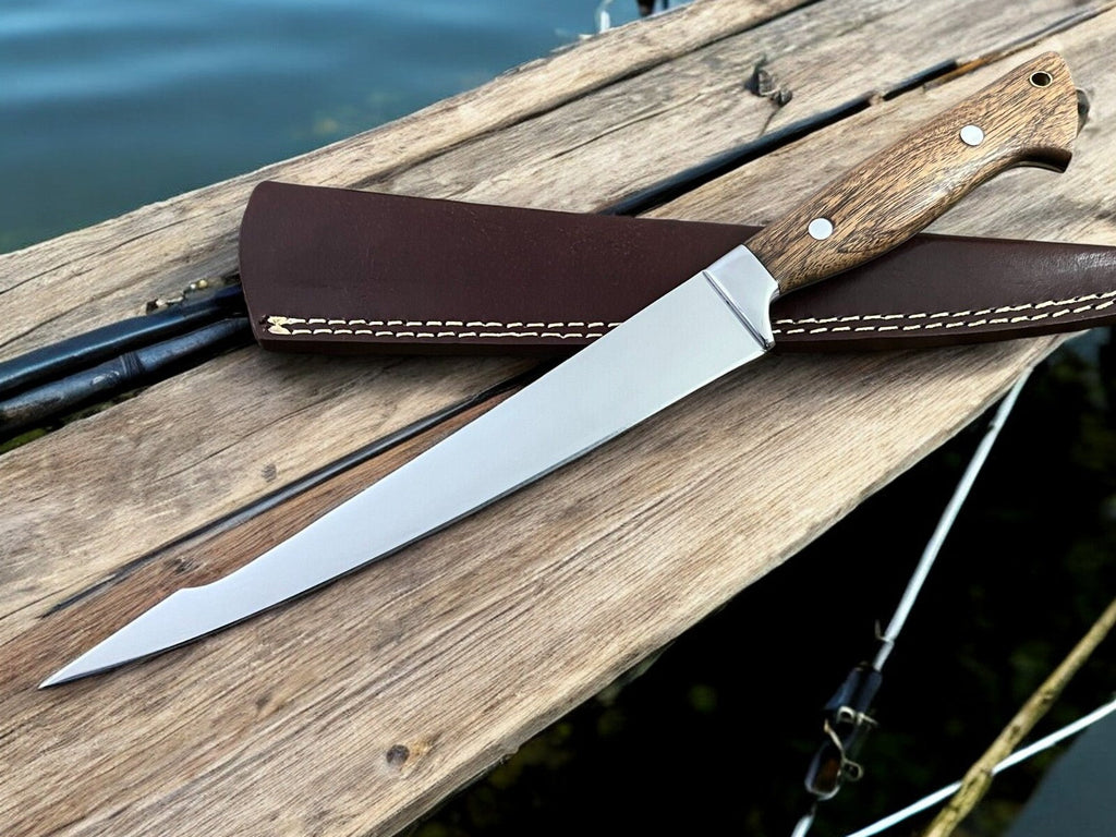 Handmade Fillet Knife with Walnut Wood Handle – 13.6"