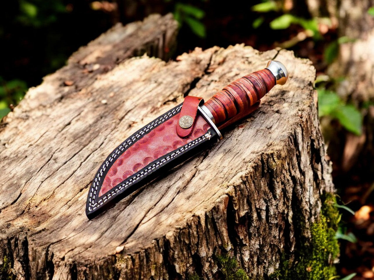 Handmade Damascus Bowie Knife – Buffalo Horn Handle