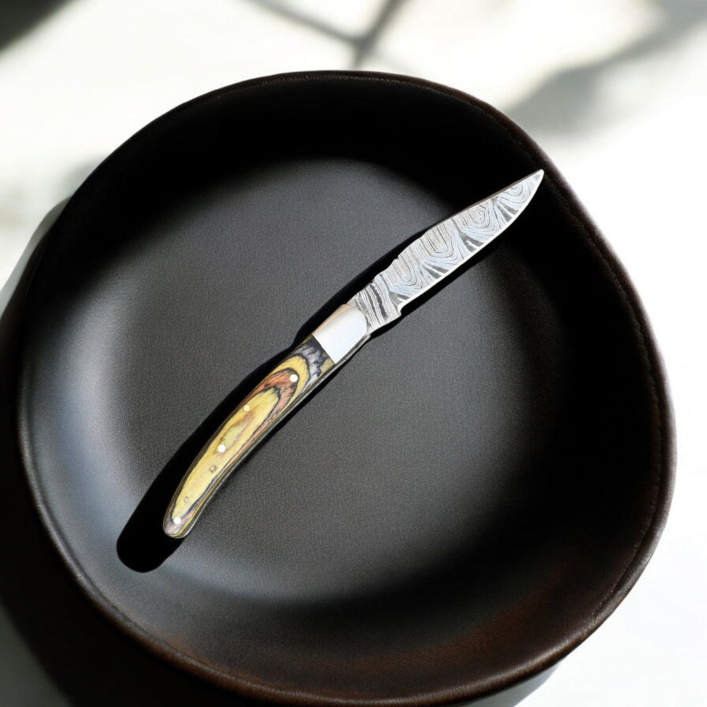 Handmade Damascus Pocket Knife with Exotic Wood Handle