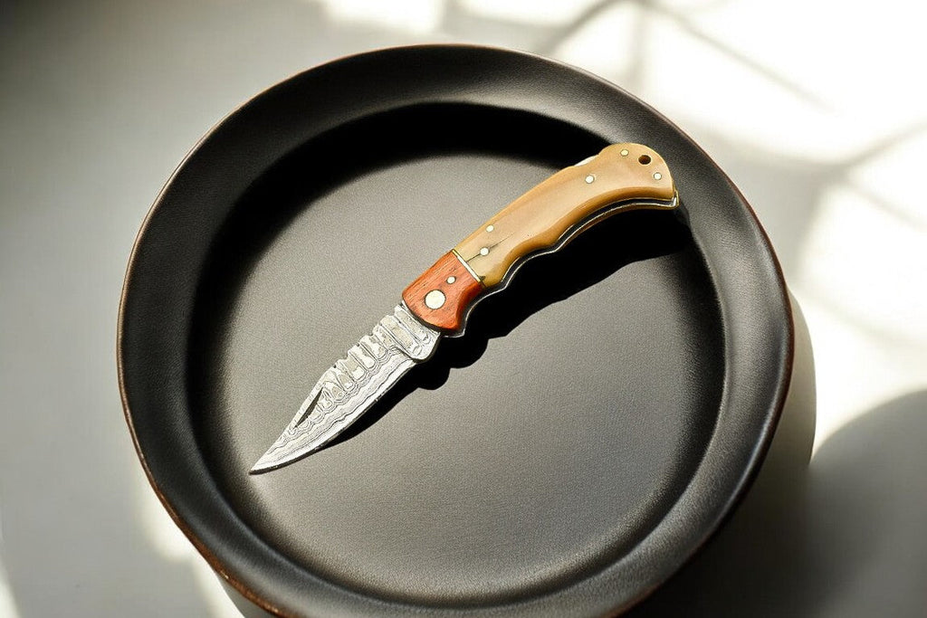 Handmade Damascus Pocket Knife with Bone Handle – 3" Blade