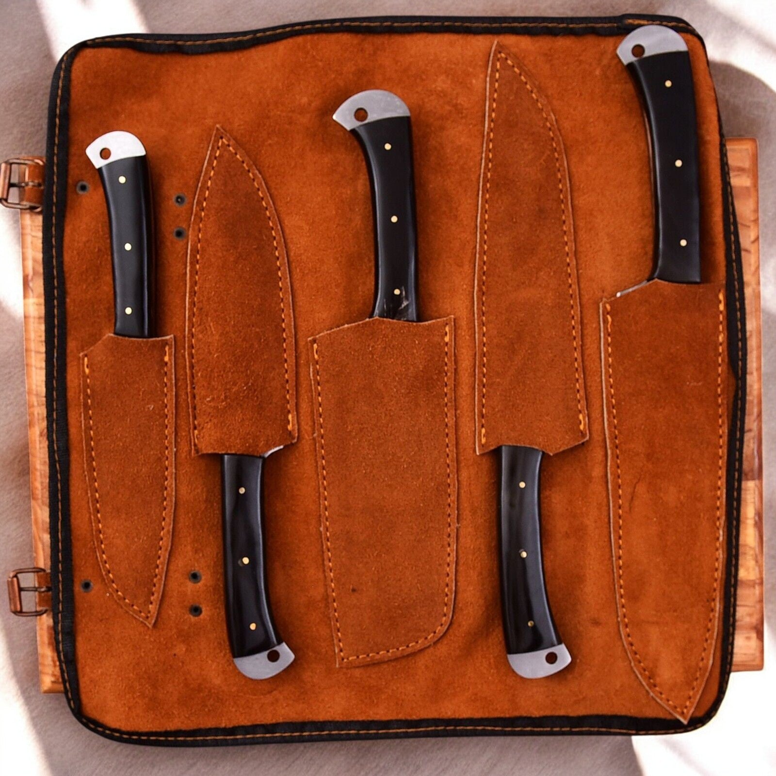 Handmade Damascus Kitchen Knives Set – Buffalo Horn Handle