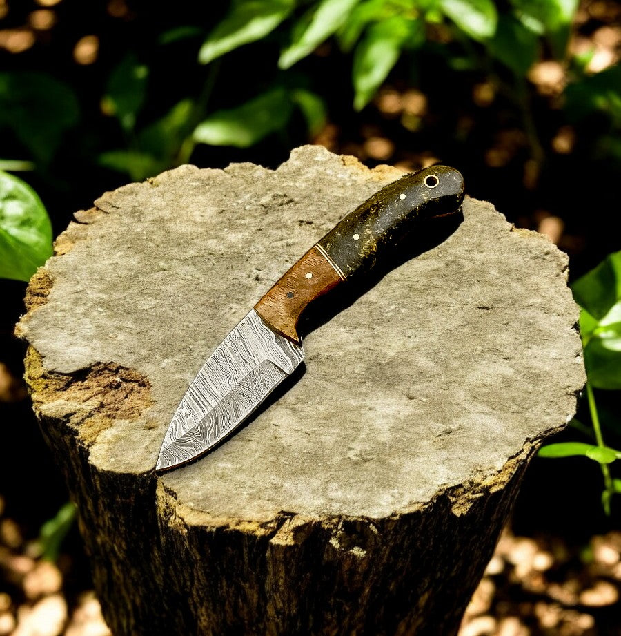 Handmade Damascus Steel Skinning Knife with Exotic Wood Handle