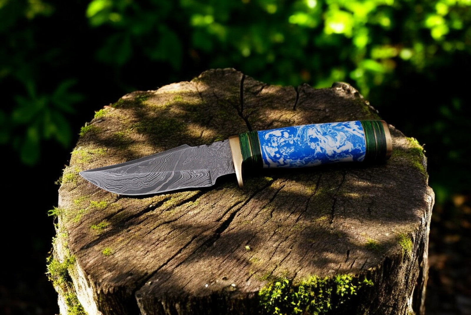 Handmade Damascus Hunting Knife with Epoxy Resin Handle