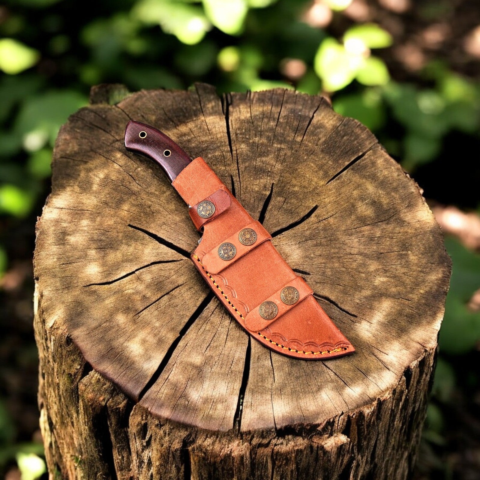 Handmade Damascus Hunting Knife with Rosewood Handle – 10"