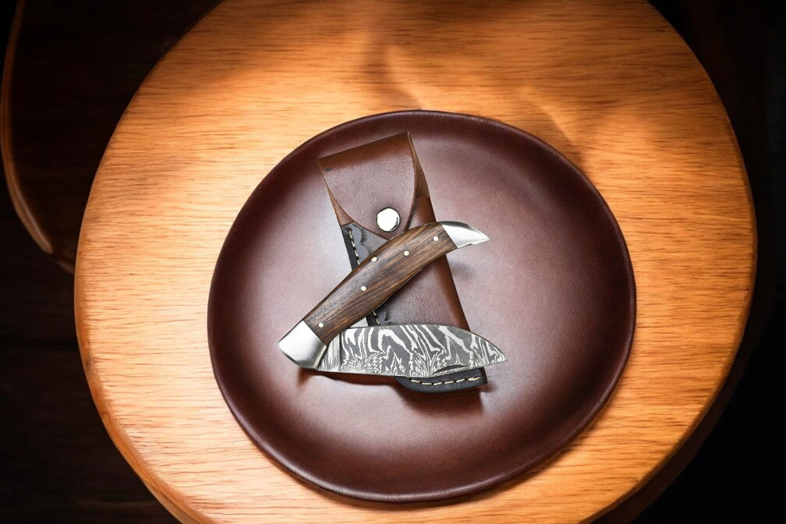 Handmade Damascus Steel Pocket Knife with Rosewood Handle