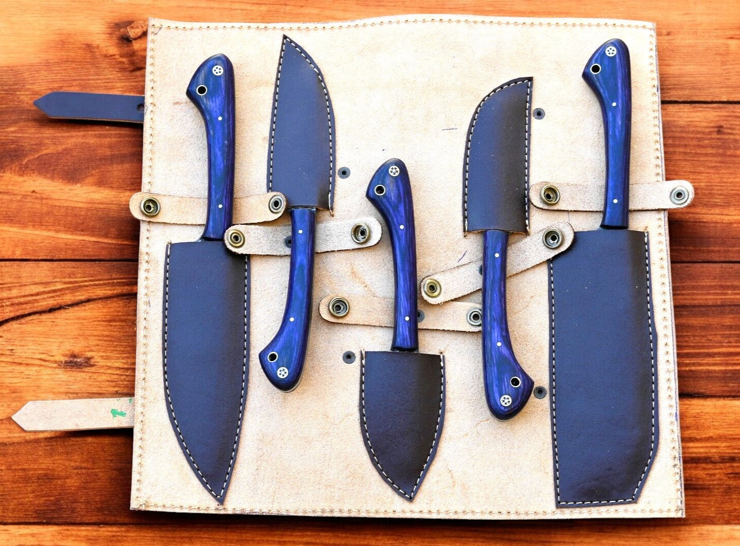 Handmade Damascus Kitchen Knives Set with Exotic Wood Handles