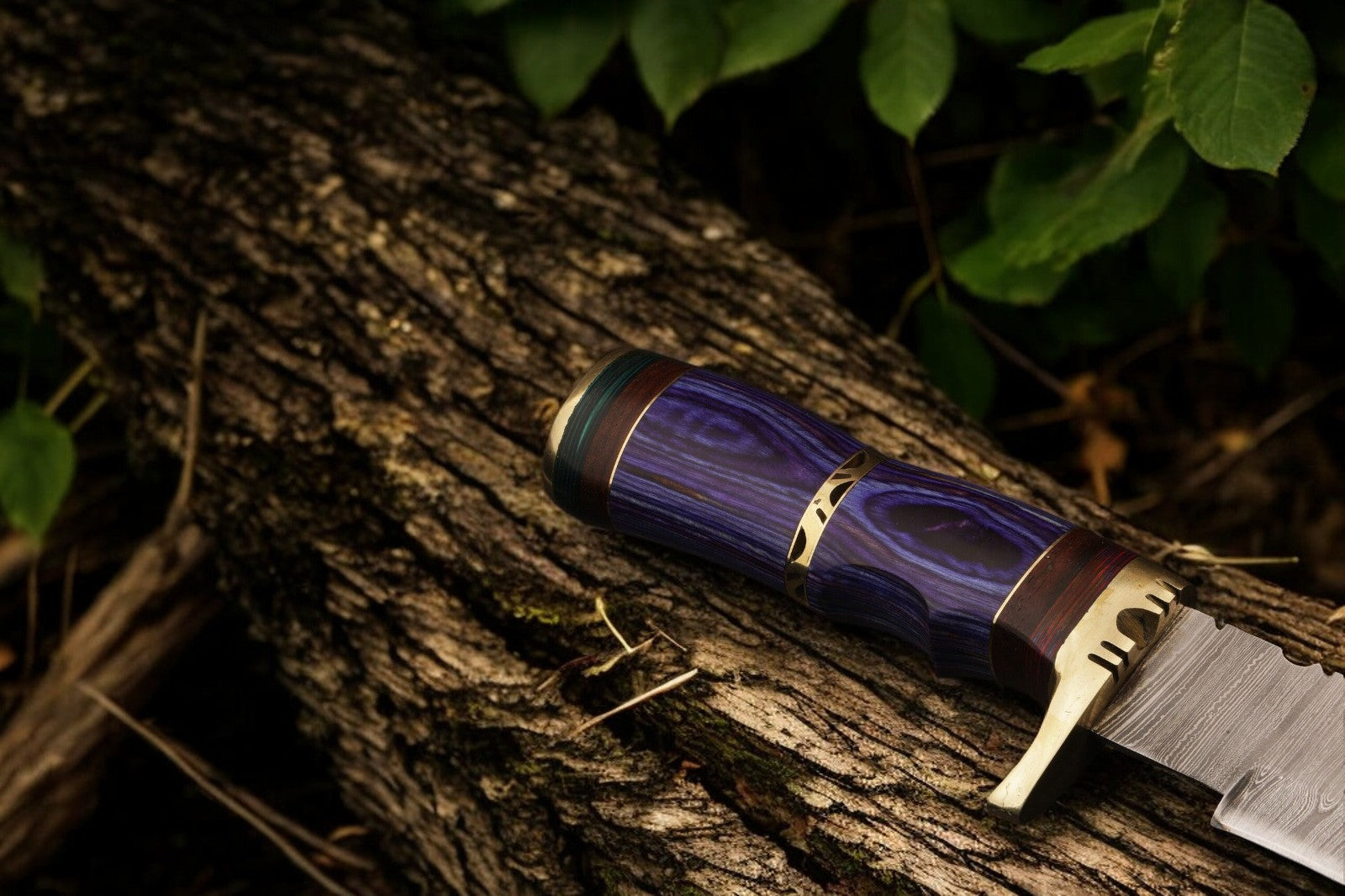 Handmade Damascus Steel Bowie Knife with Exotic Wood Handle - 15 Inches