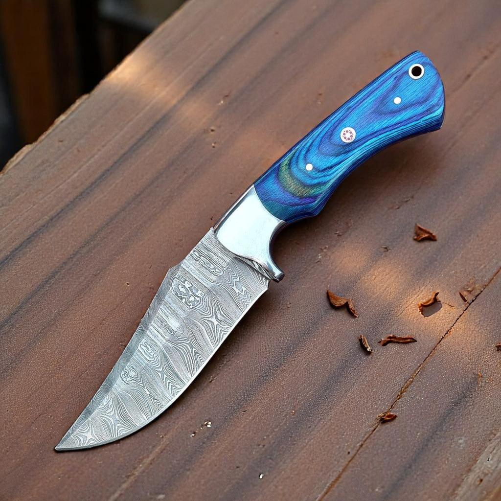 Handmade Damascus Hunting Knife with Exotic Wood
