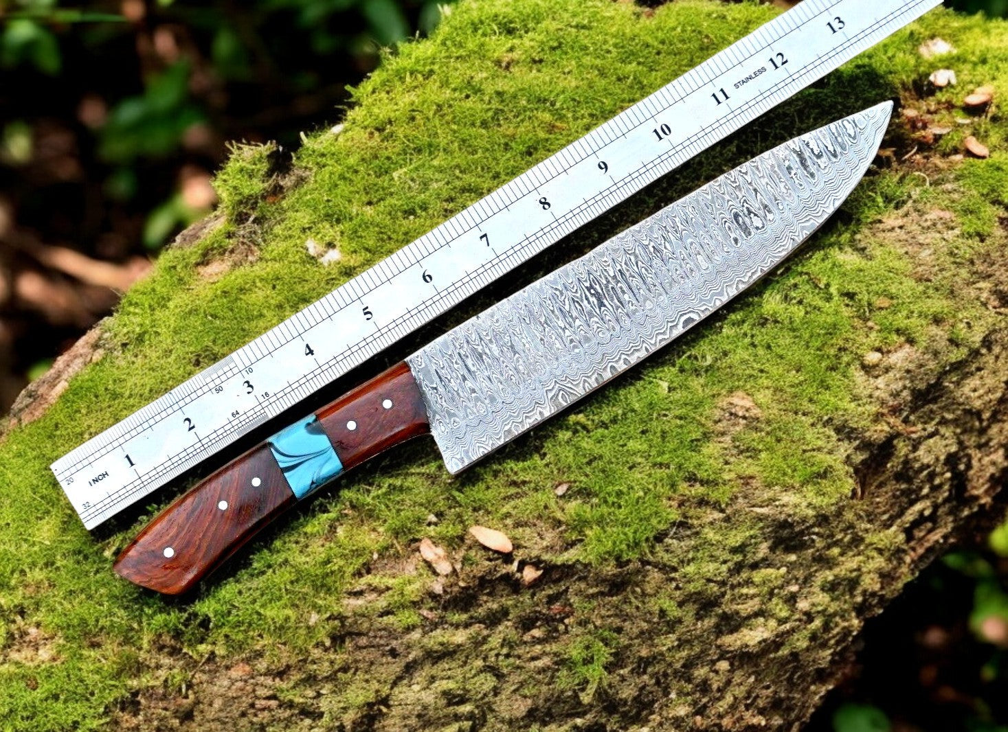 Custom Handmade Damascus Hunting Knife – 13" with Rosewood Handle