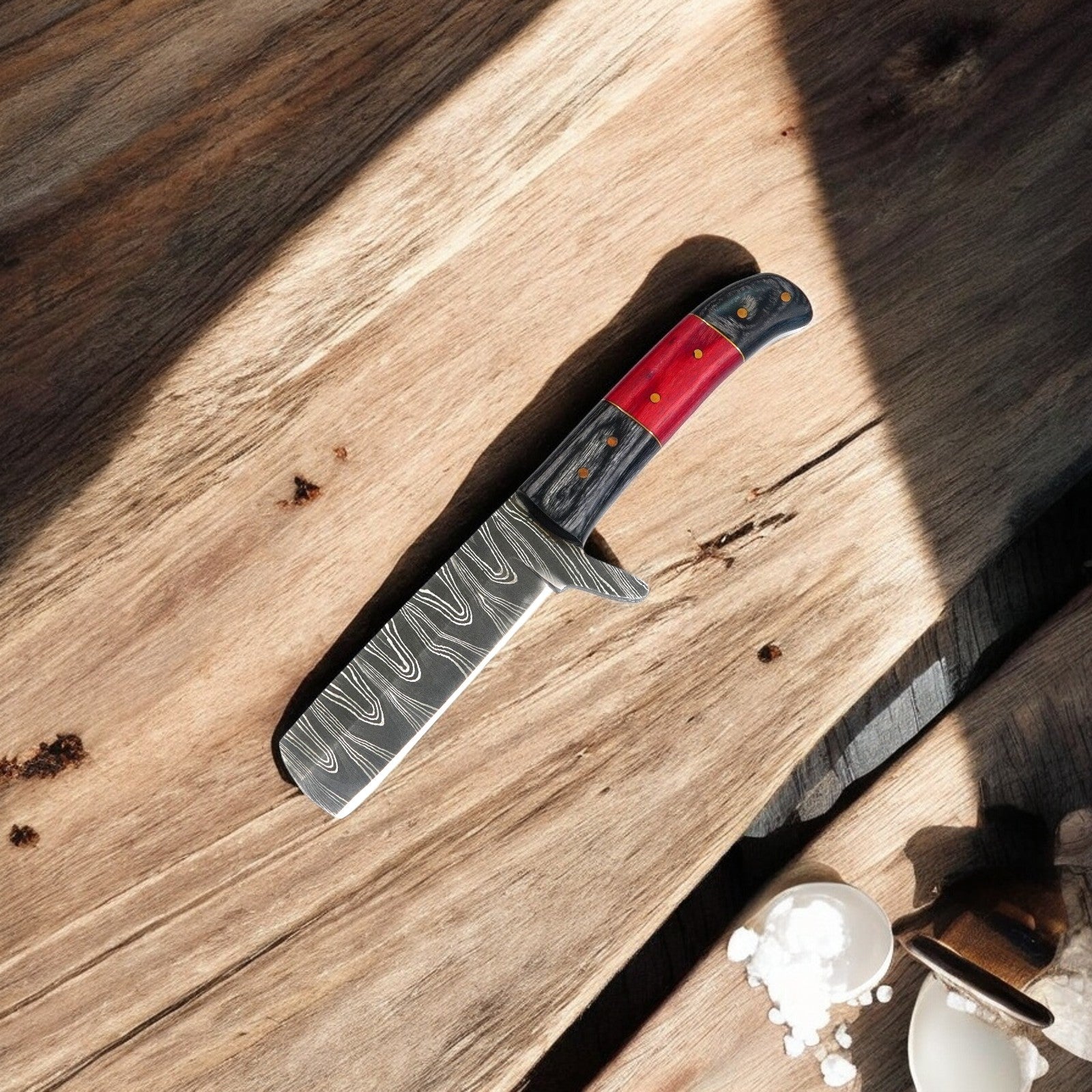 Handmade Bull Cutter Knife | Damascus Steel & Exotic Wood