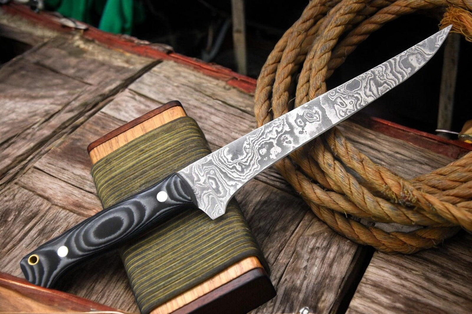 Handmade Damascus Fillet Knife with G-10 Micarta Handle