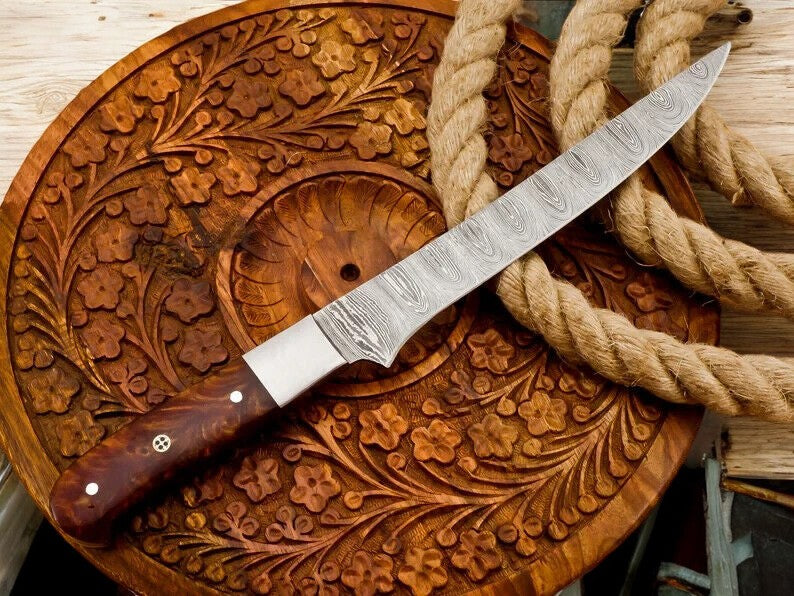 Handmade Damascus Fillet Knife with Rosewood Handle