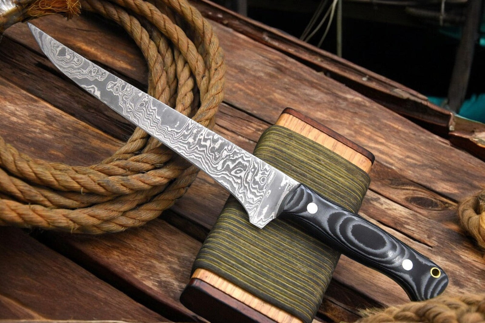 Handmade Damascus Fillet Knife with G-10 Micarta Handle