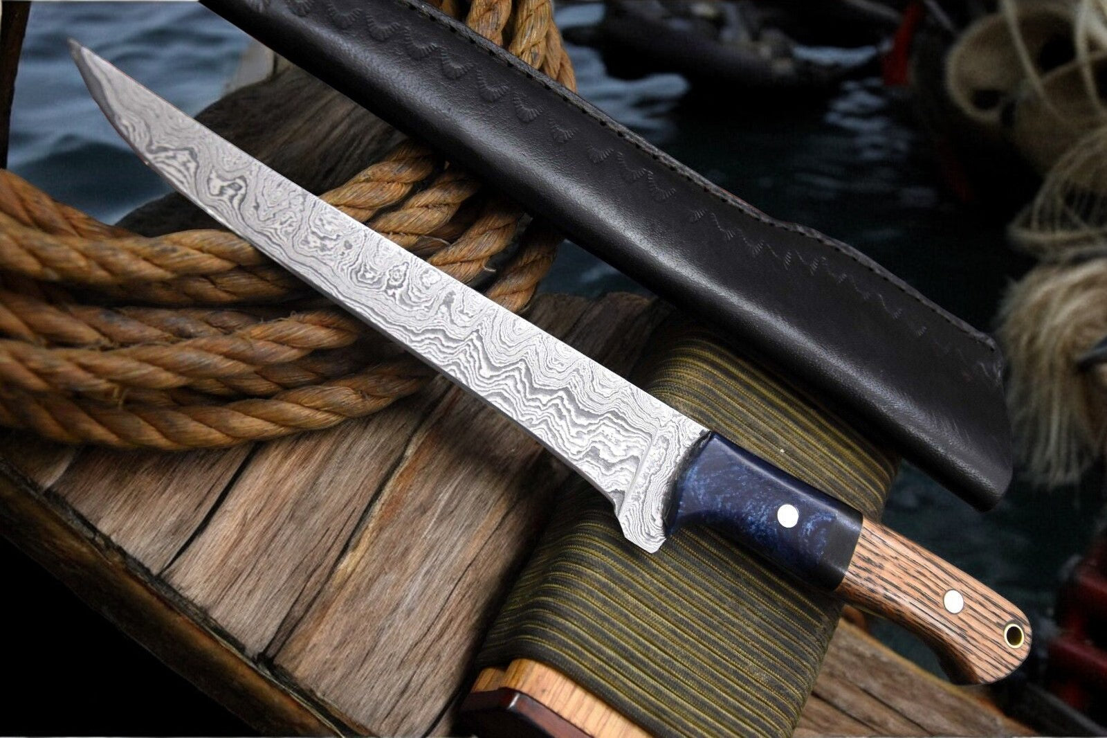 Handmade Damascus Fillet Knife – Olivewood & Resin Handle