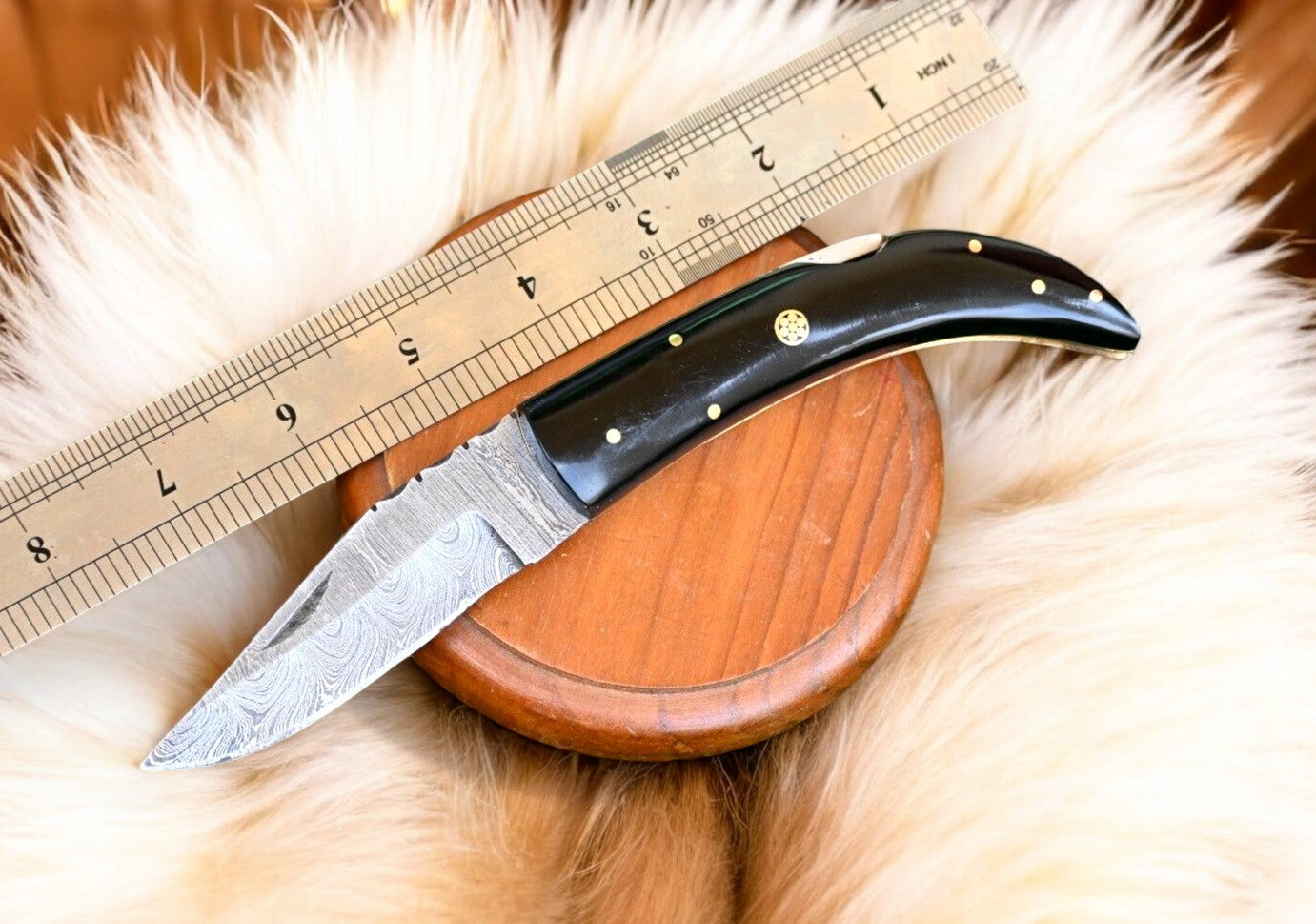 Handmade Damascus Steel Pocket Knife with Buffalo Horn