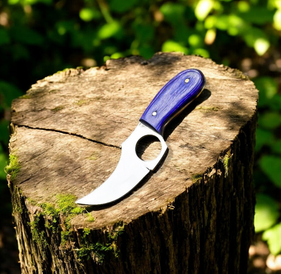 Custom Handmade Skinning Knife - D2 Steel Blade, Exotic Wood Handle