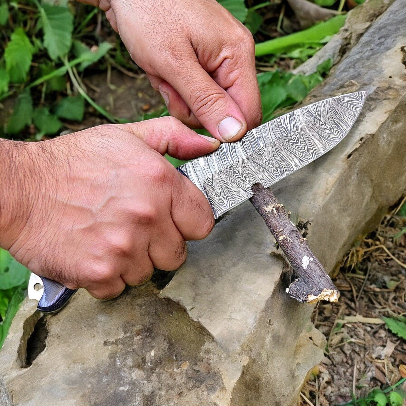 Custom Handmade Damascus Hunting Knife – 9" with Micarta Handle