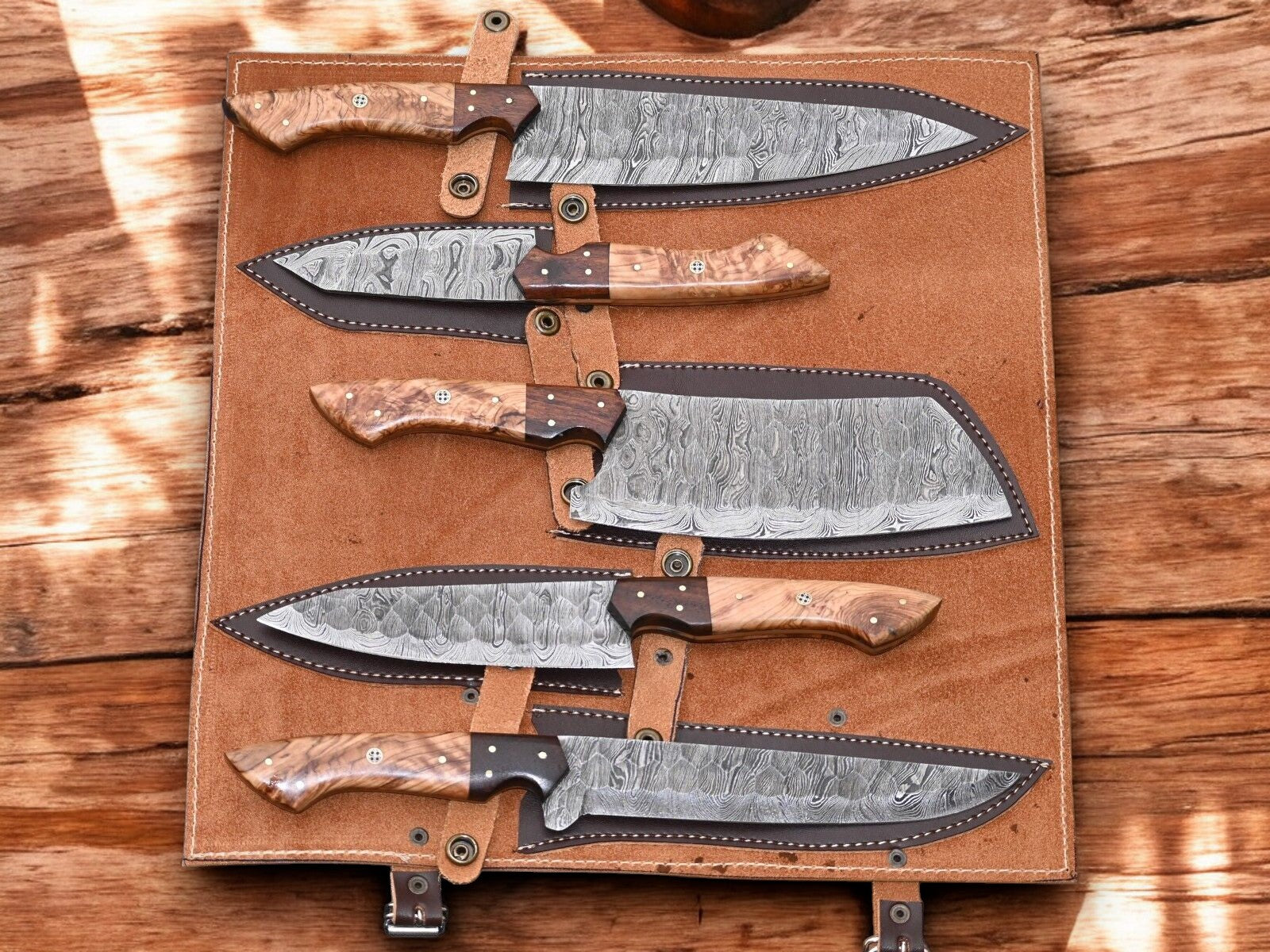 Handmade Damascus Steel Kitchen Knives Set – Rosewood Handle