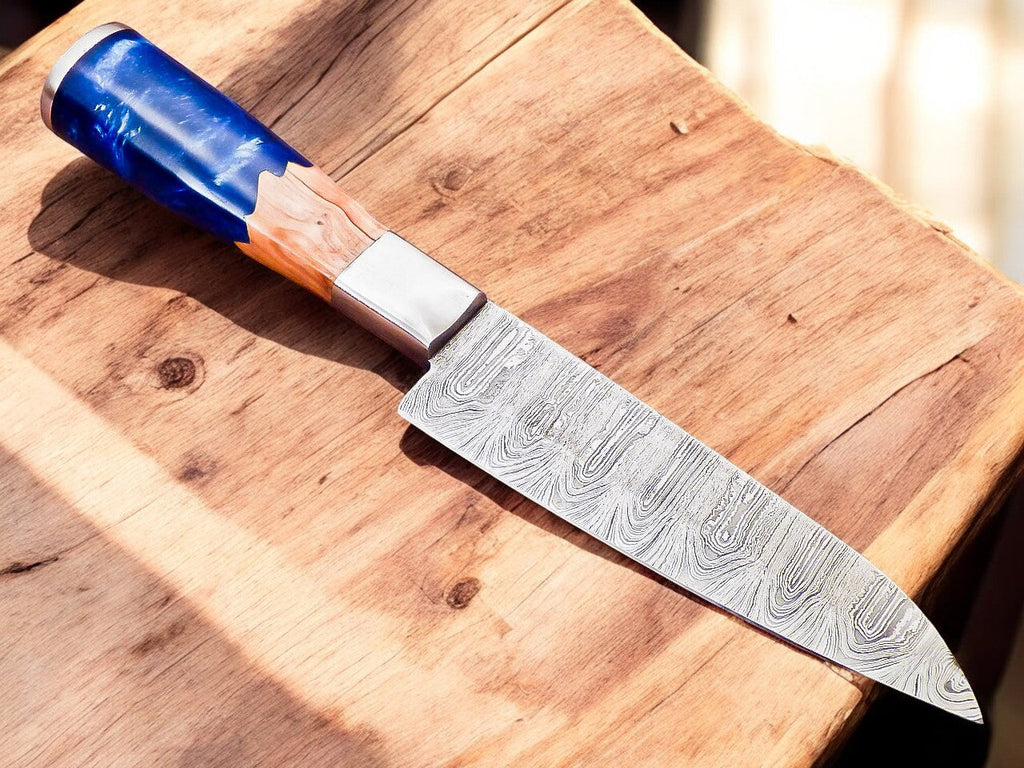 Handmade Damascus Chef Knife – Resin Wood Handle, 12"