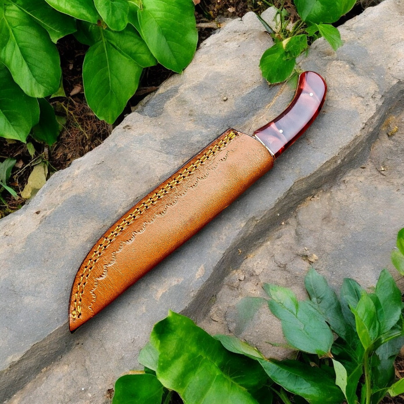 Custom Handmade Damascus Hunting Knife – 9" with Sheath