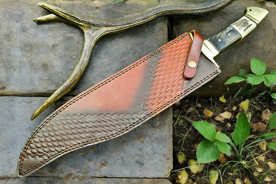 Handmade Damascus Bowie Knife | 16" Antler Horn Handle
