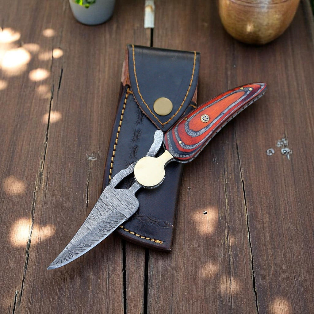 Handmade Damascus Pocket Knife with Exotic Wood Handle
