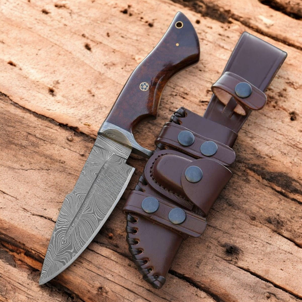 Handmade Damascus Hunting Knife with Rosewood Handle